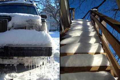 the Volvo and my back steps