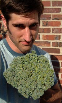 Green vegetable, green shirt, green eyes